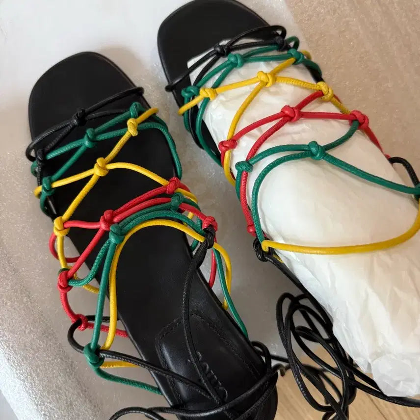 [BUNJANG] Chloé Black Colorful Strap Ankle Tie Sandals Size 37 / 클로에 샌들 37