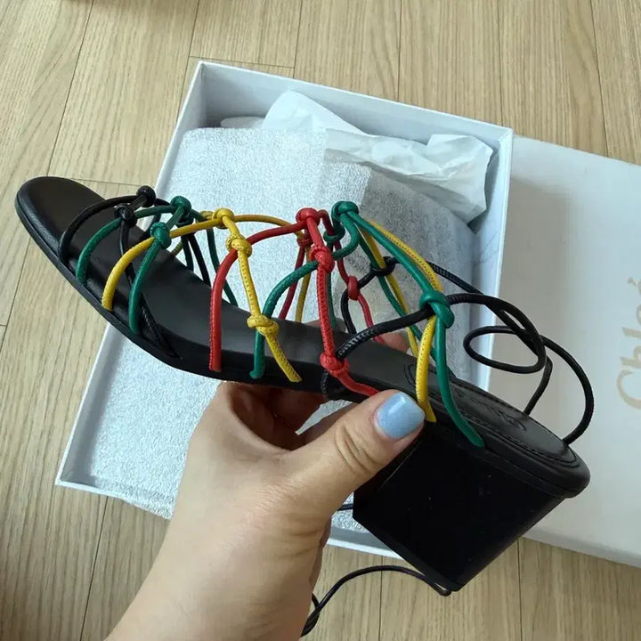 [BUNJANG] Chloé Black Colorful Strap Ankle Tie Sandals Size 37 / 클로에 샌들 37