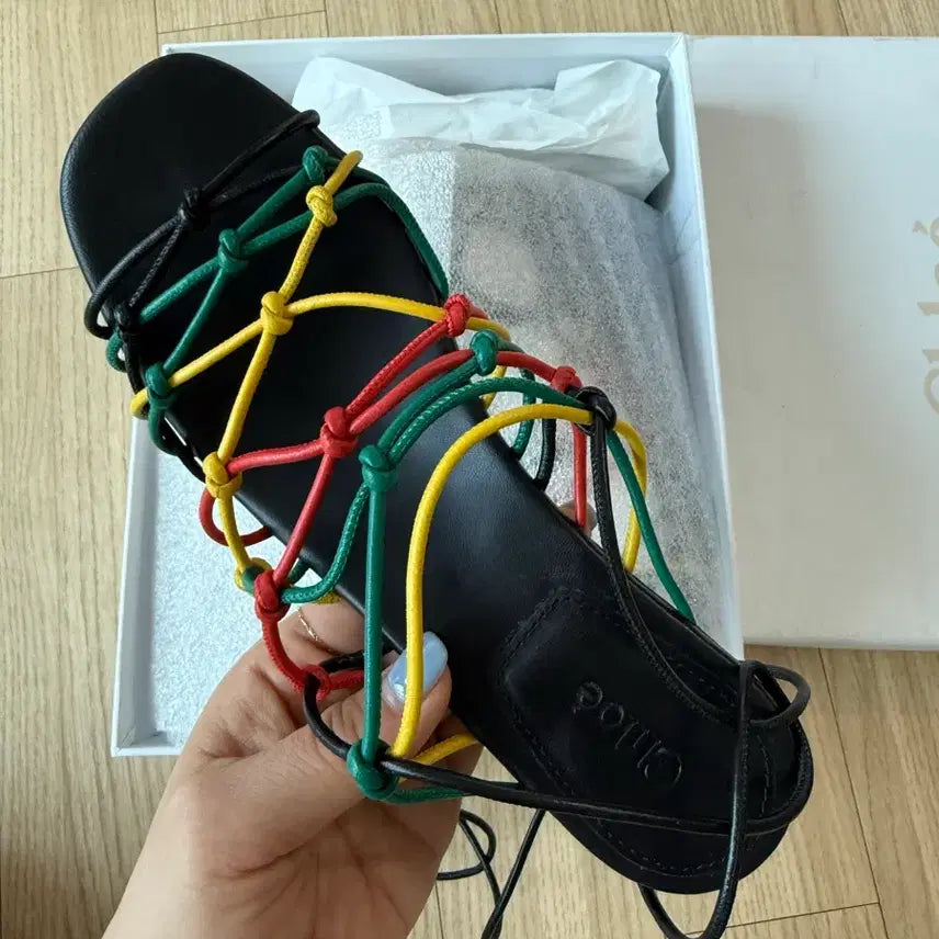 [BUNJANG] Chloé Black Colorful Strap Ankle Tie Sandals Size 37 / 클로에 샌들 37