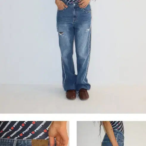 [BUNJANG] Ronron Heart Stud Bootcut Denim S Size / 론론 Heart stud bootscut denim 사이즈S 새상품