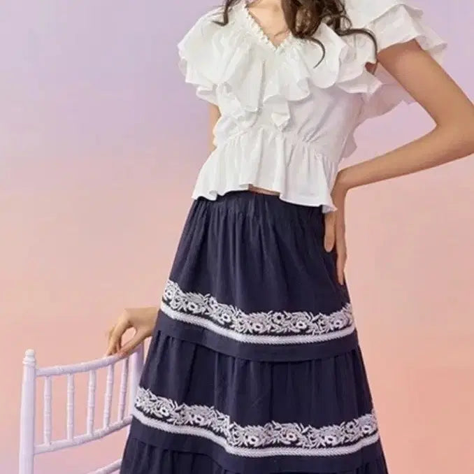 [BUNJANG] Anna Sui Embroidered Skirt - Navy/Red - 66 Size / (새상품)안나수이 자수 스커트66