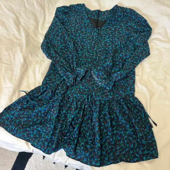 [BUNJANG] Green Floral Frill Dress (S-M) / 그린 플라워 프릴 원피스 S-M