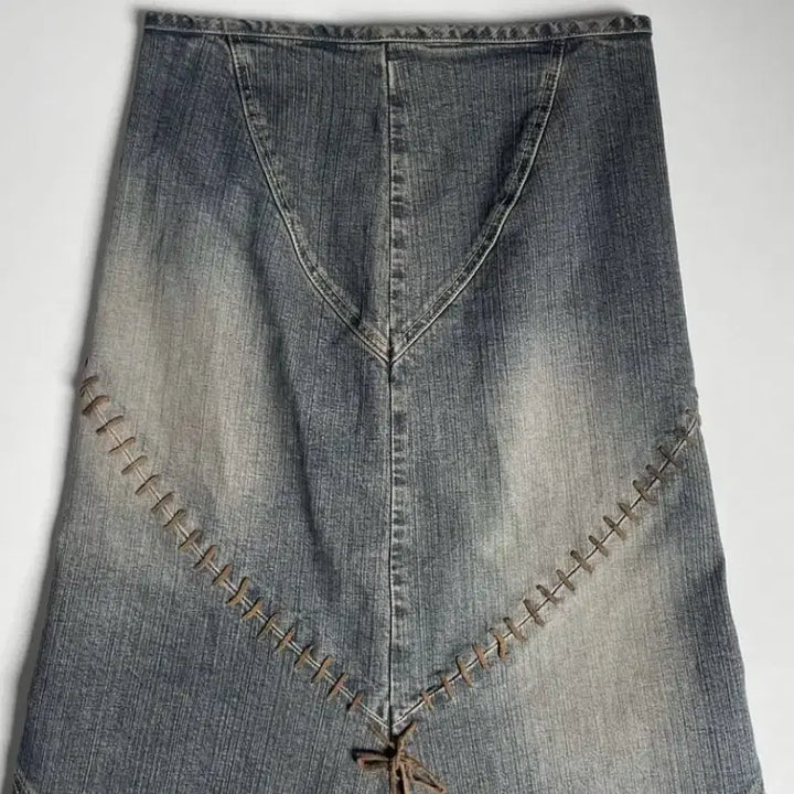 [BUNJANG] Ozoc Leather String Denim Skirt / Ozoc 레더 끈 데님 스커트