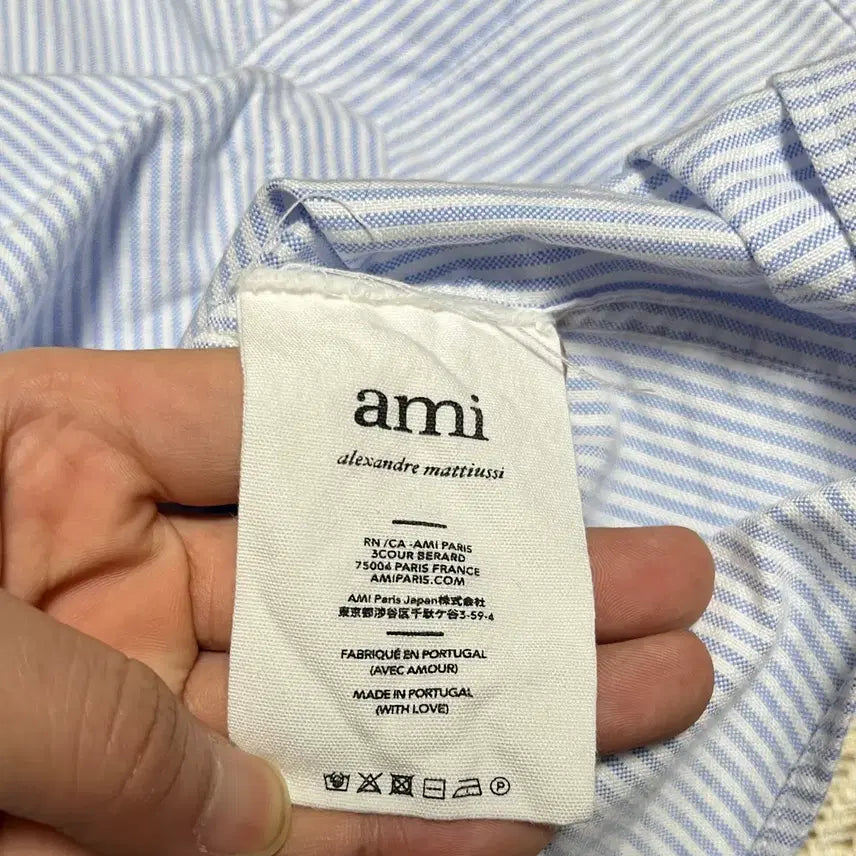 [BUNJANG] Ami Small Logo Heart Stripe Shirt / 아미 스몰로고 하트 스트라이프 서츠 남방 프리