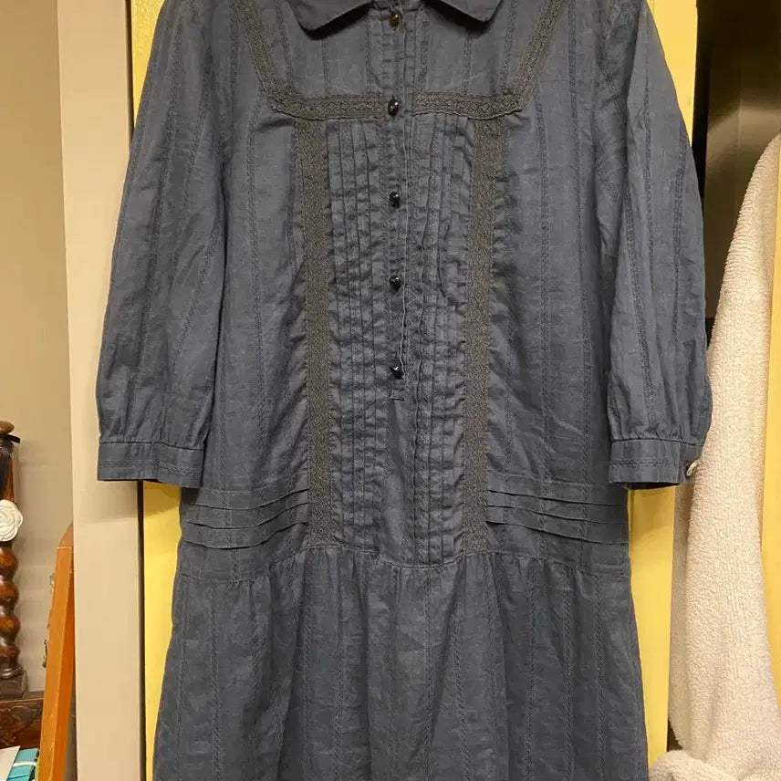 [BUNJANG] Linen Navy Dress Shirt / 린넨 원피스셔츠