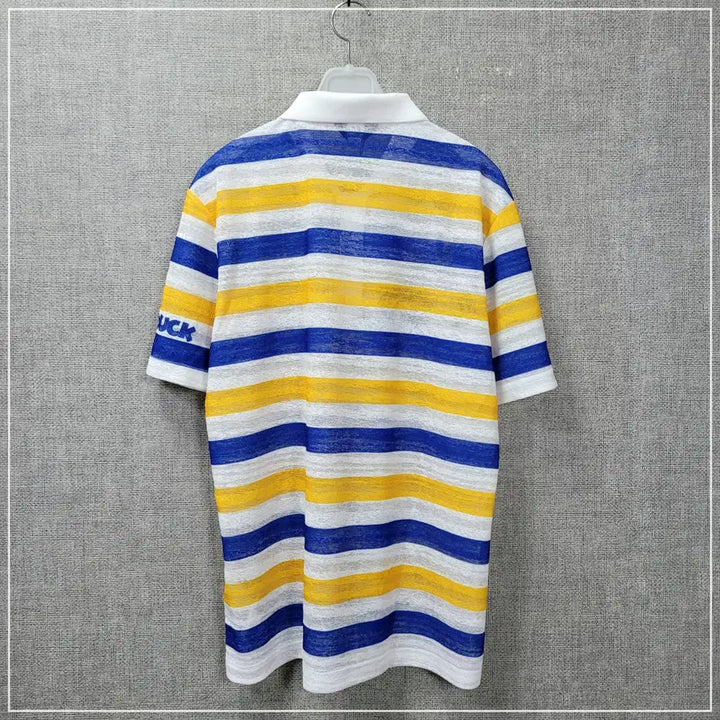 [BUNJANG] Disney Striped Mesh Collar Short Sleeve Shirt (Men&