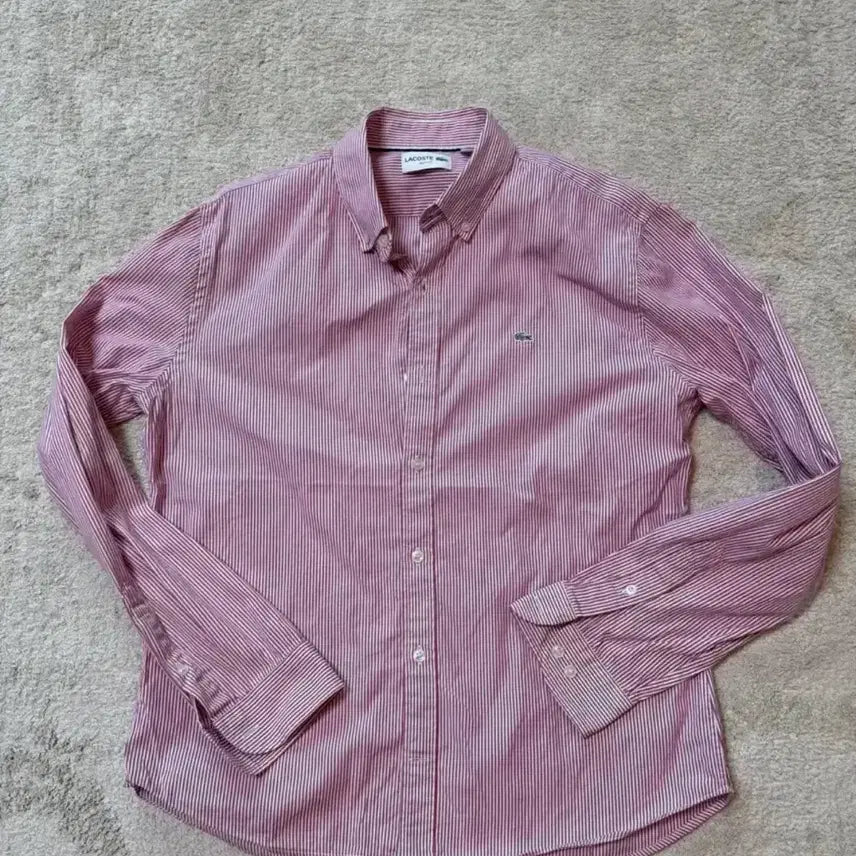 [BUNJANG] Lacoste Pink Stripe Casual Shirt / (상태초SS) 라코스테 데일리 핑크 스트라이프 셔츠 105