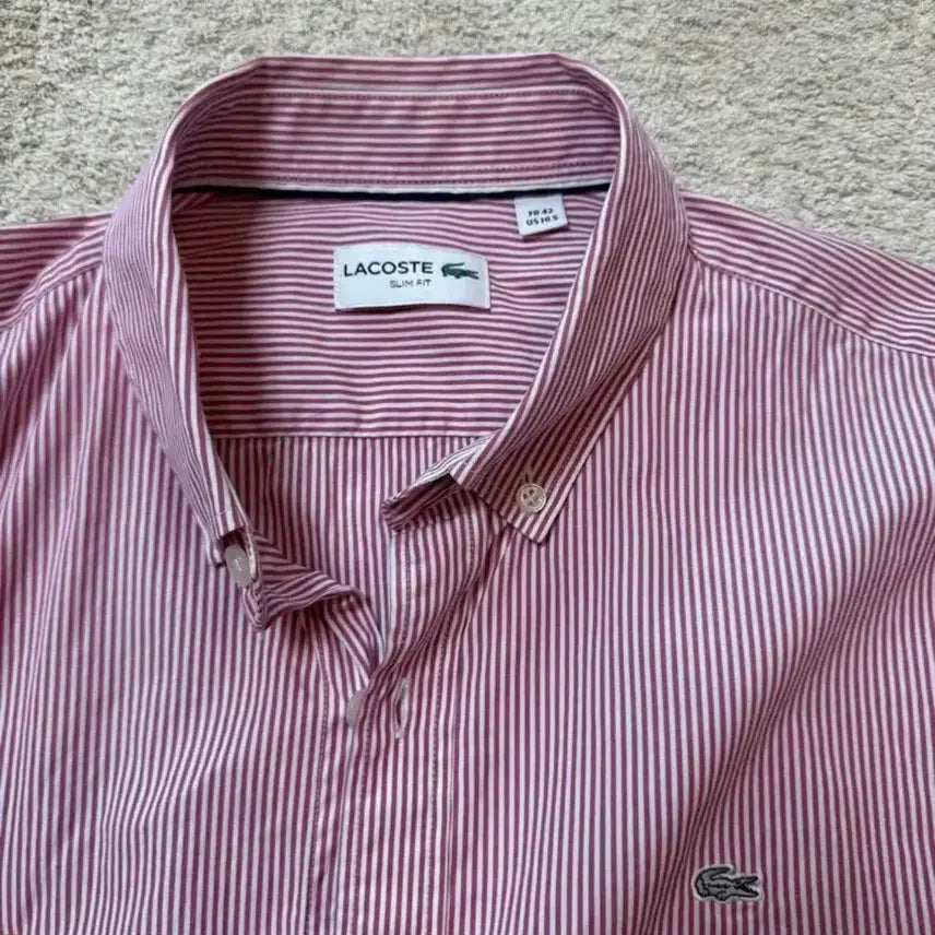[BUNJANG] Lacoste Pink Stripe Casual Shirt / (상태초SS) 라코스테 데일리 핑크 스트라이프 셔츠 105