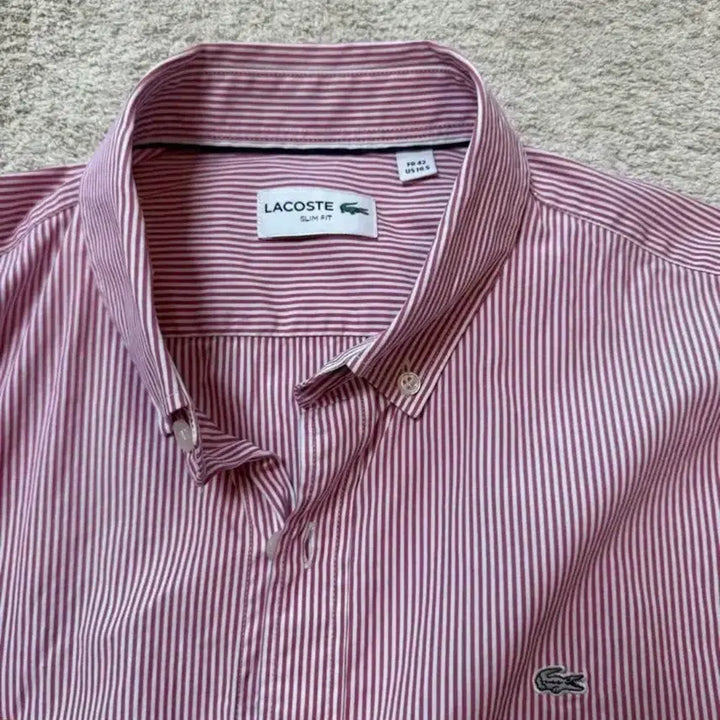 [BUNJANG] Lacoste Pink Stripe Casual Shirt / (상태초SS) 라코스테 데일리 핑크 스트라이프 셔츠 105