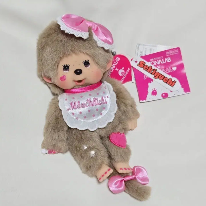 [BUNJANG] Monchhichi Jol Otona Lab Beige Pink Ribbon Doll / 몬치치 Jol 오토나랩 베이지 핑크리본