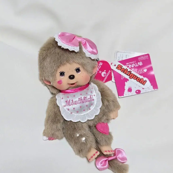 [BUNJANG] Monchhichi Jol Otona Lab Beige Pink Ribbon Doll / 몬치치 Jol 오토나랩 베이지 핑크리본