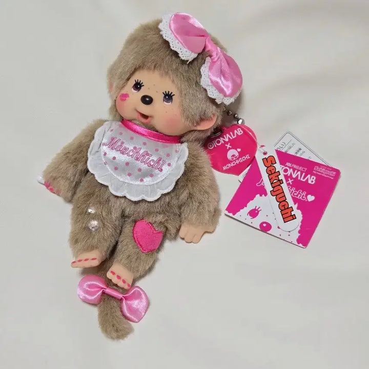 [BUNJANG] Monchhichi Jol Otona Lab Beige Pink Ribbon Doll / 몬치치 Jol 오토나랩 베이지 핑크리본