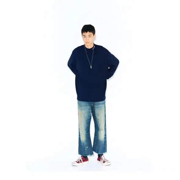 [BUNJANG] Mmlg Mock Neck Long Sleeve T-shirt Navy / Mmlg 모크넥 긴팔 티셔츠 네이비
