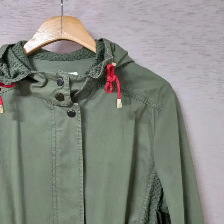 [BUNJANG] Wide Angle Khaki Zip-up Hooded Long Jacket / B4-29/와이드앵글 허리끈조절 카키 집업후드 롱자켓 여성