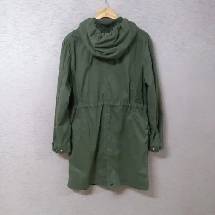 [BUNJANG] Wide Angle Khaki Zip-up Hooded Long Jacket / B4-29/와이드앵글 허리끈조절 카키 집업후드 롱자켓 여성