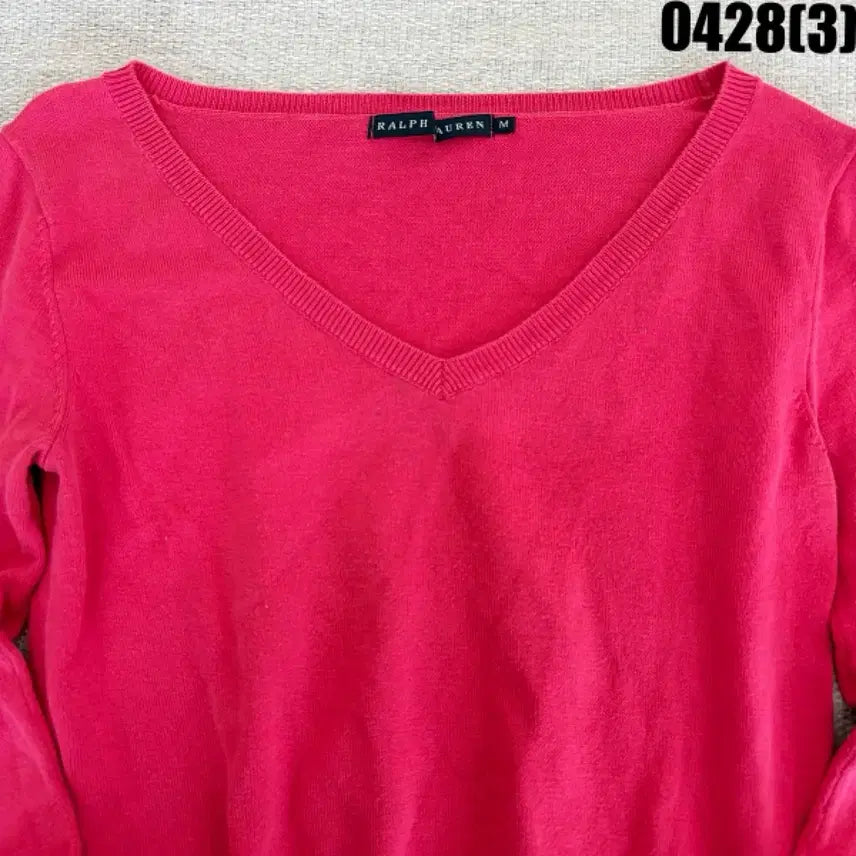 [BUNJANG] Ralph Lauren Pink V-Neck Knit Sweater / 랄프로렌 핑크 V넥 니트 M  0428(3)