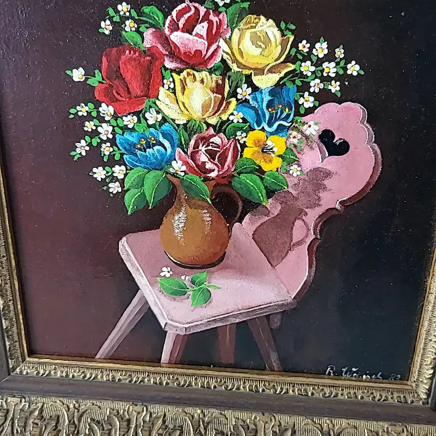 [BUNJANG] Vintage Floral Oil Painting Wood Frame / 빈티지 플라워 유화 우드프레임