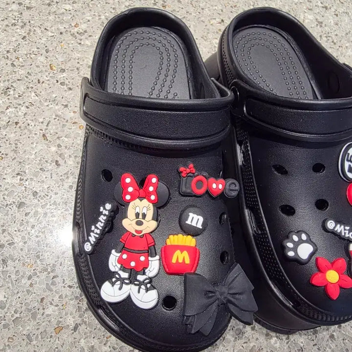 [BUNJANG] 7cm Elevated Black Crocs with Mickey Mouse Jibbitz / (새상품)7cm 키높이 크록스
