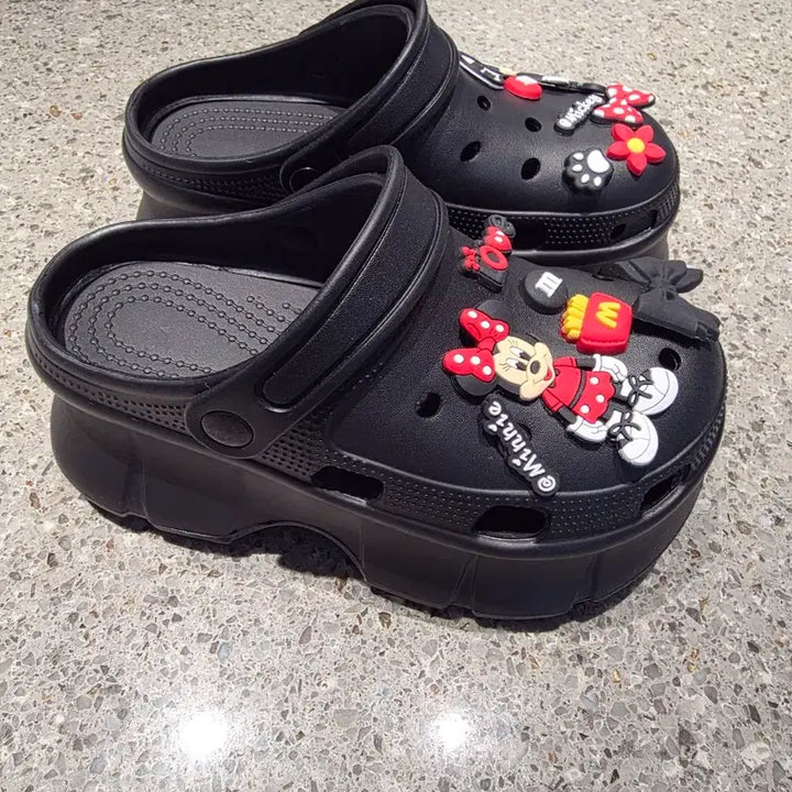 [BUNJANG] 7cm Elevated Black Crocs with Mickey Mouse Jibbitz / (새상품)7cm 키높이 크록스