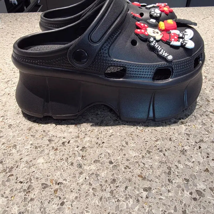 [BUNJANG] 7cm Elevated Black Crocs with Mickey Mouse Jibbitz / (새상품)7cm 키높이 크록스