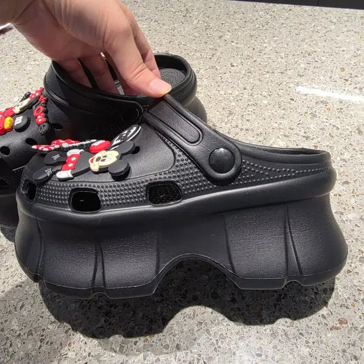 [BUNJANG] 7cm Elevated Black Crocs with Mickey Mouse Jibbitz / (새상품)7cm 키높이 크록스