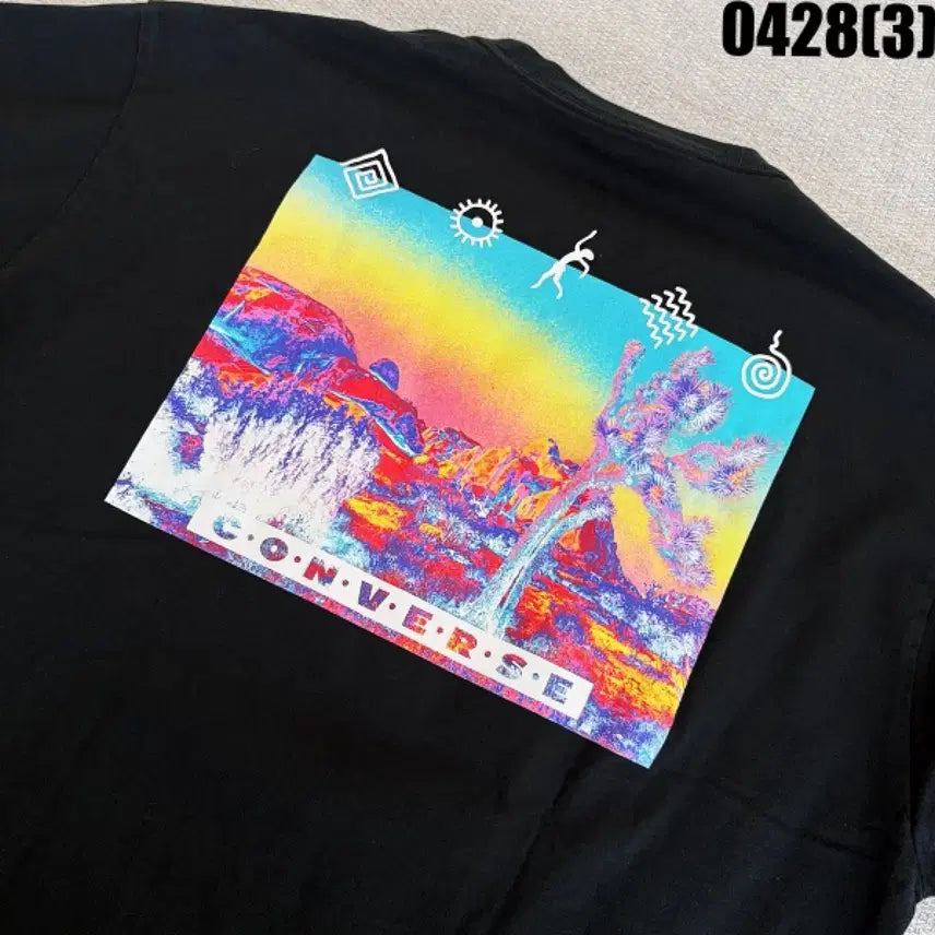 [BUNJANG] Converse Black Printed T-shirt (Size 95) / 컨버스 블랙 반팔 티셔츠 프린팅  95 0428(3)