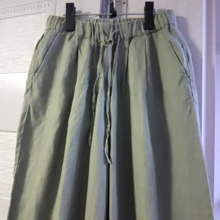 [BUNJANG] Khaki Linen Wide Pants / 카키색 린넨 와이드 팬츠