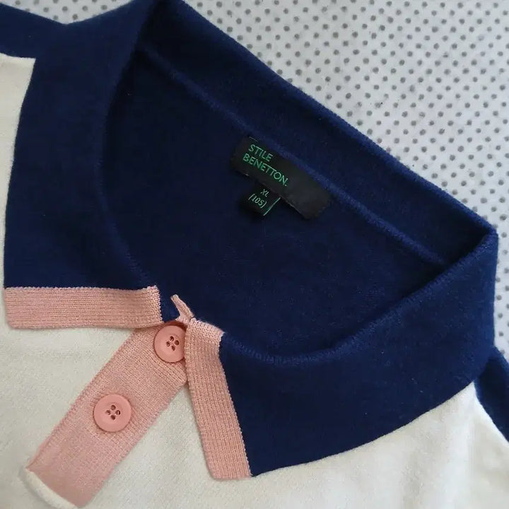 [BUNJANG] Benetton Colorblock Knit Sweater / 베네통 화이트/네이비 배색 니트