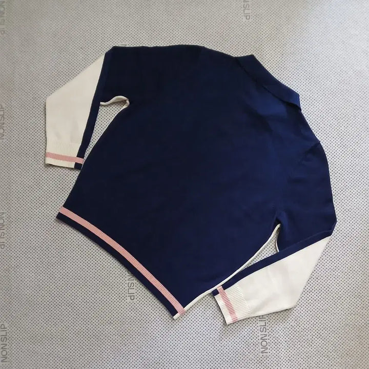 [BUNJANG] Benetton Colorblock Knit Sweater / 베네통 화이트/네이비 배색 니트