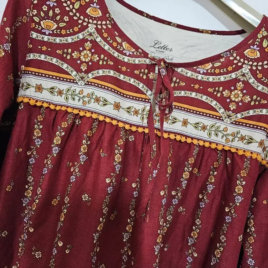 [BUNJANG] Light On Bohemian Pattern Cotton Dress / 일본 라이트온 빈티지 보헤미안 패턴  면100 % 원피스 M
