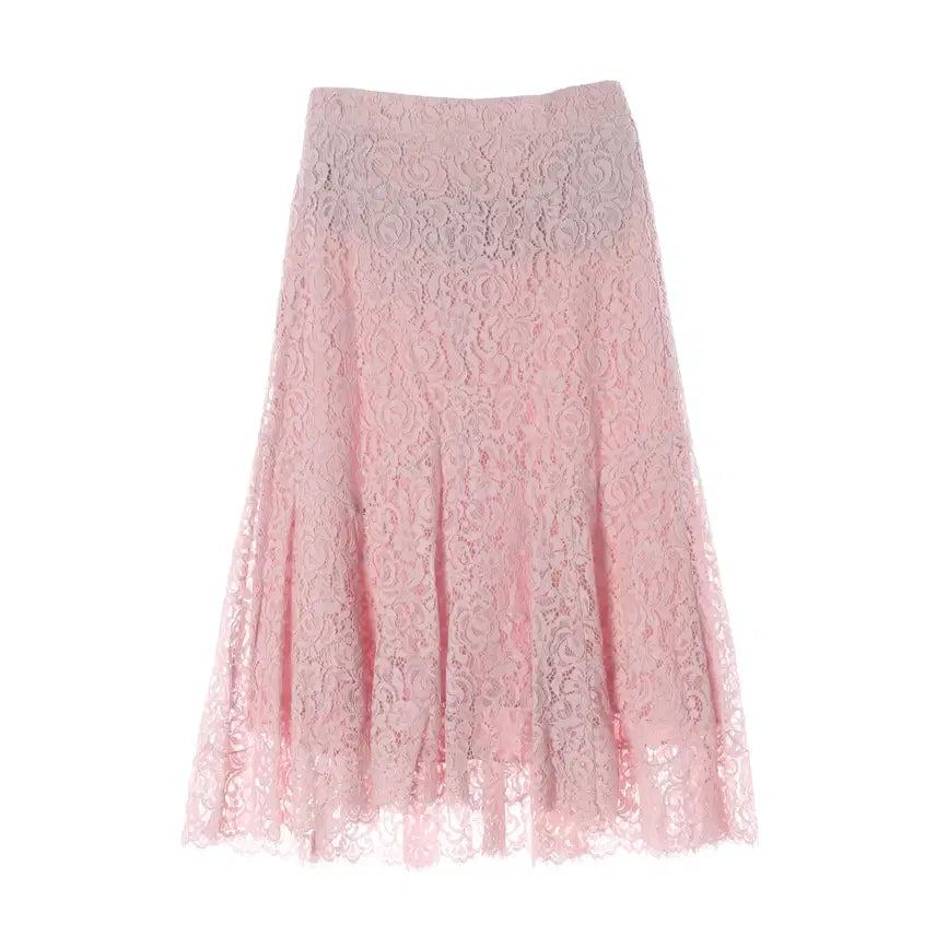 [BUNJANG] Missha Lace Flare Long Skirt Pink / (새상품) 미샤 21SS 레이스 플레어 롱 스커트 핑크