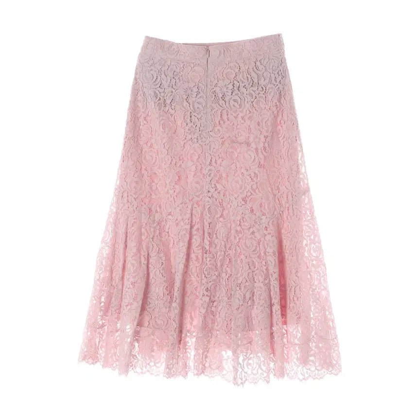 [BUNJANG] Missha Lace Flare Long Skirt Pink / (새상품) 미샤 21SS 레이스 플레어 롱 스커트 핑크