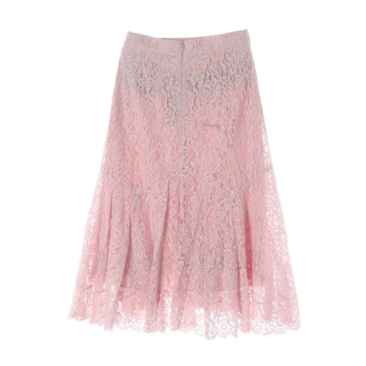[BUNJANG] Missha Lace Flare Long Skirt Pink / (새상품) 미샤 21SS 레이스 플레어 롱 스커트 핑크