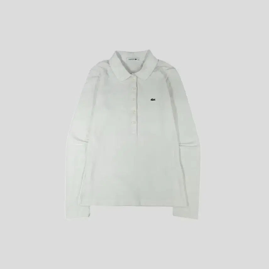 [BUNJANG] Lacoste White Croc Patch Logo Half Button PK Long Sleeve T-Shirt / 라코스테 화이트 크록패치 로고 하프버튼 카라넥 PK 피케 긴팔 티셔츠 롱