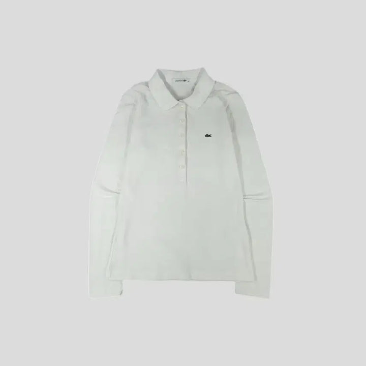 [BUNJANG] Lacoste White Croc Patch Logo Half Button PK Long Sleeve T-Shirt / 라코스테 화이트 크록패치 로고 하프버튼 카라넥 PK 피케 긴팔 티셔츠 롱