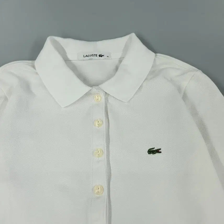 [BUNJANG] Lacoste White Croc Patch Logo Half Button PK Long Sleeve T-Shirt / 라코스테 화이트 크록패치 로고 하프버튼 카라넥 PK 피케 긴팔 티셔츠 롱