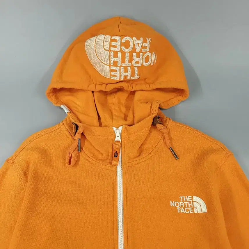 [BUNJANG] The North Face White Label Orange White Logo Hooded Zip-Up Jacket / 노스페이스 화이트라벨 오렌지 화이트 배색 로고 코튼 후드집업 S