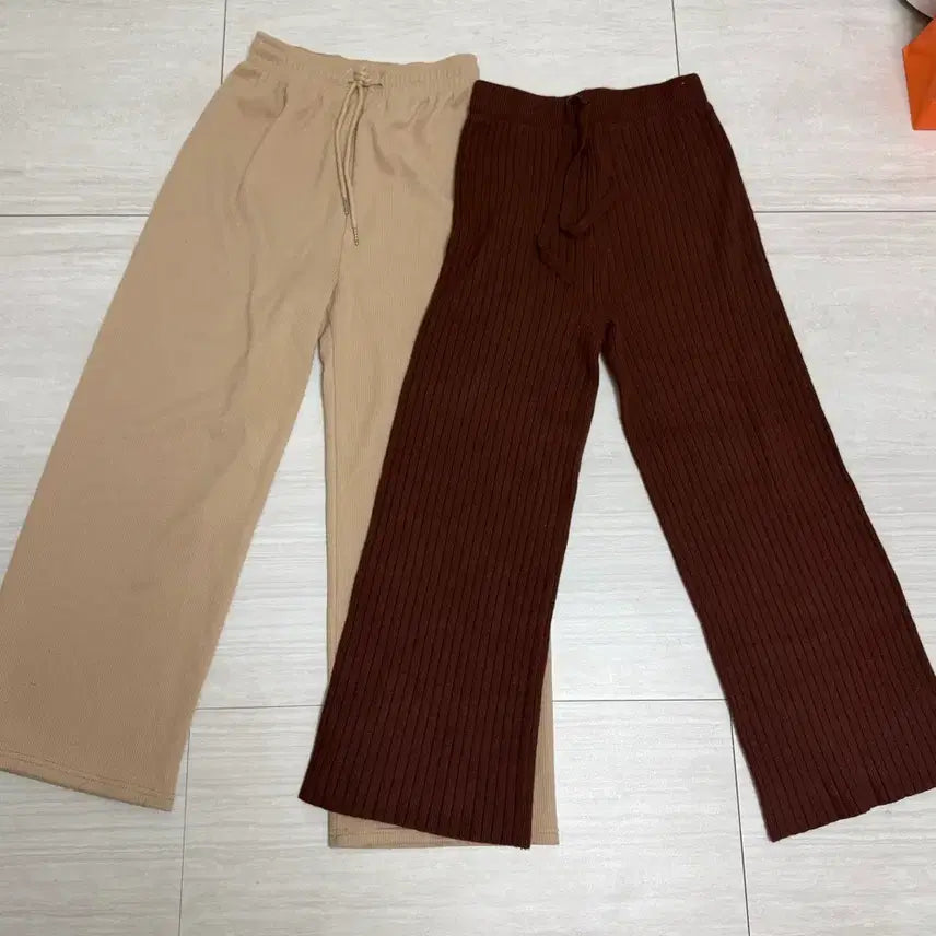 [BUNJANG] Knit Wide Pants Bundle Set / 니트 와이드 팬츠 2장 베이지/브라운 2장 일괄판매