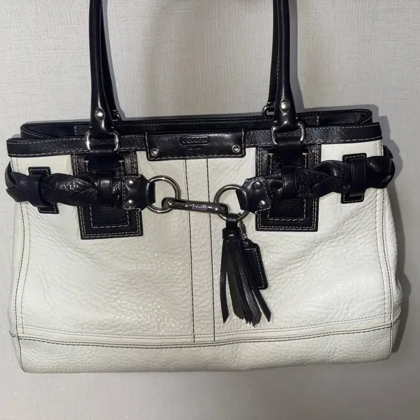 [BUNJANG] Coach Ivory Buckle Leather Shoulder Bag / 코치 아이보리 버클 가죽 숄더백
