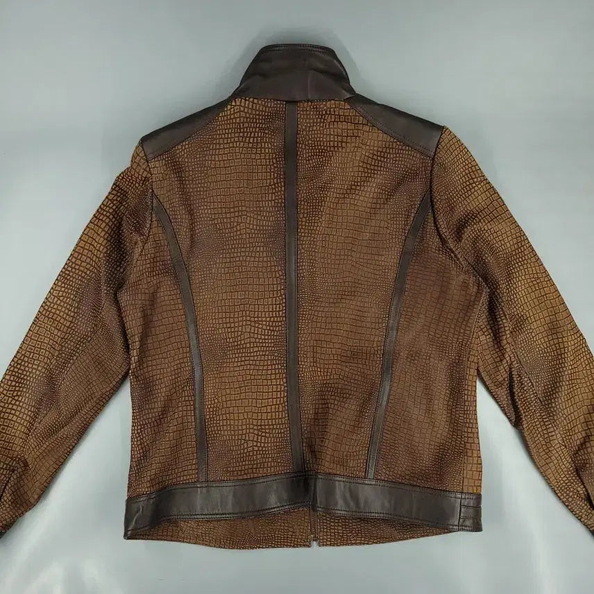 [BUNJANG] ROBO Brown Beige Snake Embossed Leather Jacket / ROBO 로보 브라운 베이지 배색 뱀피 스네이크 램스킨 양가죽 레더자켓