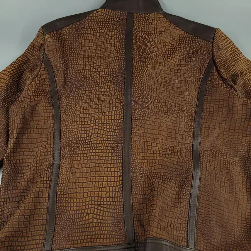 [BUNJANG] ROBO Brown Beige Snake Embossed Leather Jacket / ROBO 로보 브라운 베이지 배색 뱀피 스네이크 램스킨 양가죽 레더자켓