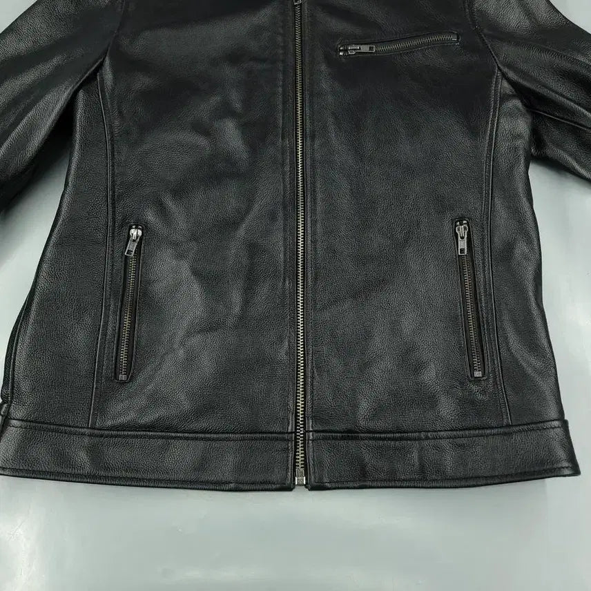 [BUNJANG] Vintage Leather Biker Jacket / 빈티지 블랙 체스트포켓 네크비조 사이드신치 소가죽 카우레더 바이커 라이더