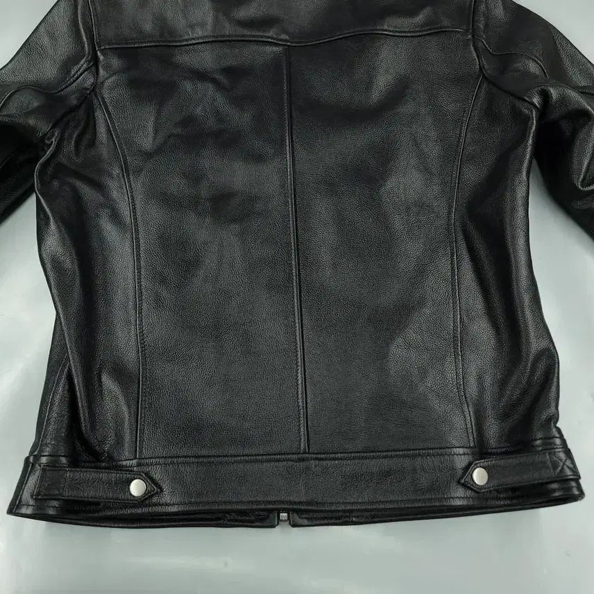 [BUNJANG] Vintage Leather Biker Jacket / 빈티지 블랙 체스트포켓 네크비조 사이드신치 소가죽 카우레더 바이커 라이더