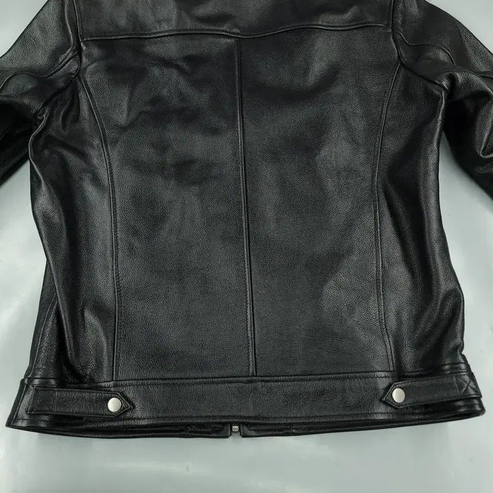 [BUNJANG] Vintage Leather Biker Jacket / 빈티지 블랙 체스트포켓 네크비조 사이드신치 소가죽 카우레더 바이커 라이더