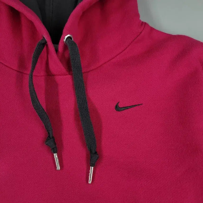 [BUNJANG] Nike Pink Black Swoosh Logo Cotton Sweat Hoodie WOM / 나이키 핫핑크 블랙 스우시 로고 캥거루포켓 코튼 스웻 후드 티셔츠 WOM