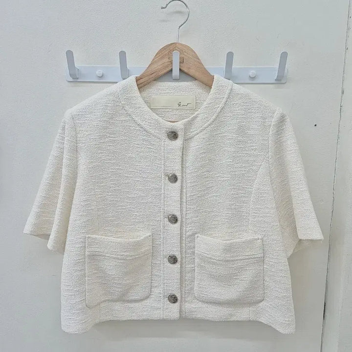 [BUNJANG] J.JIGOTT White Tweed Short-Sleeve Jacket / 지컷 화이트 트위드 반팔 자켓