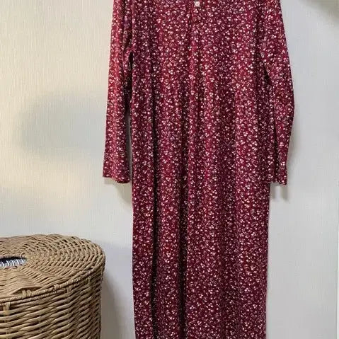 [BUNJANG] Floral Print Long Dress Burgundy / 잔꽃무늬 롱 원피스 버건디