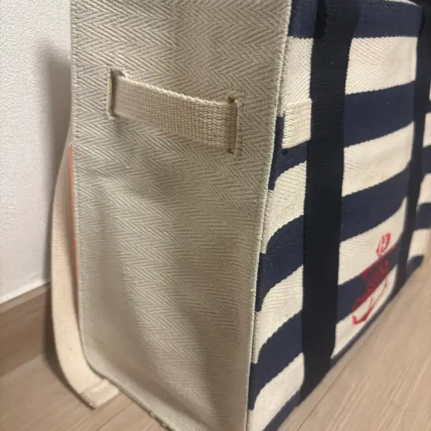 [BUNJANG] Lucky Chouette Striped Canvas Tote Bag / 럭키슈에뜨 스트라이프 캔버스 토트백