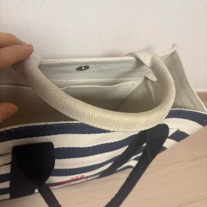 [BUNJANG] Lucky Chouette Striped Canvas Tote Bag / 럭키슈에뜨 스트라이프 캔버스 토트백