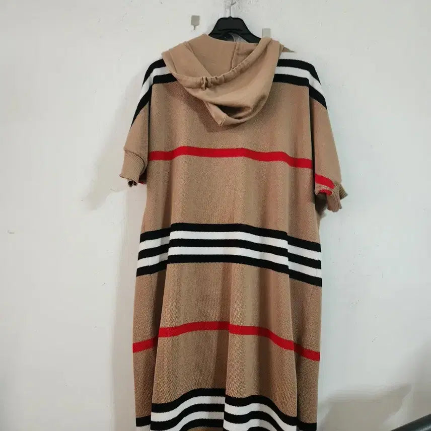 [BUNJANG] Striped Panda Embroidered Short Sleeve Hoodie Knit Dress / 줄무늬 판다 자수 반팔 후드 니트 원피스